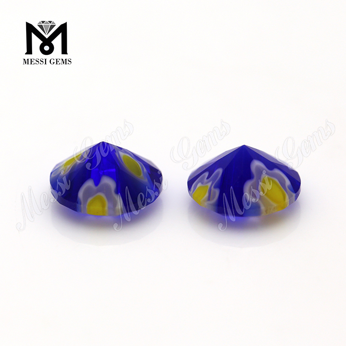 8,0 mm rund blå blomster dekorativ farvet glas sten