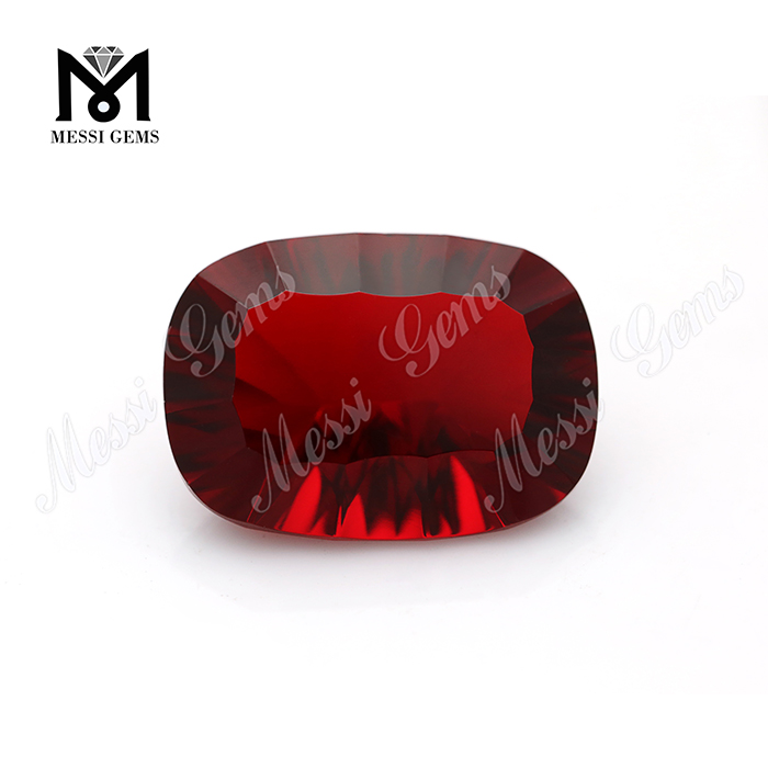 Wuzhou Factory Price Price Lapidary Art Cushion Goovave Cut Red Color Стеклянные камни