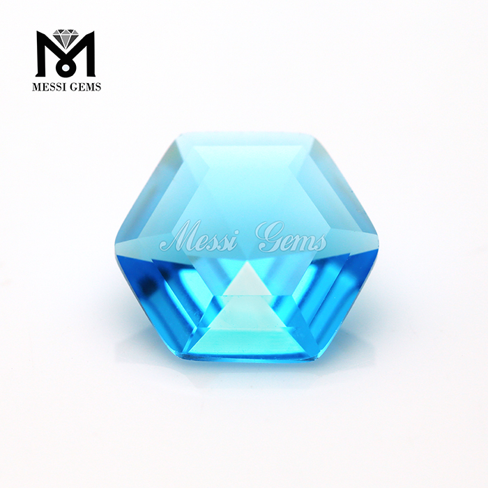 工場安く価格六角形の海の青いガラス宝石