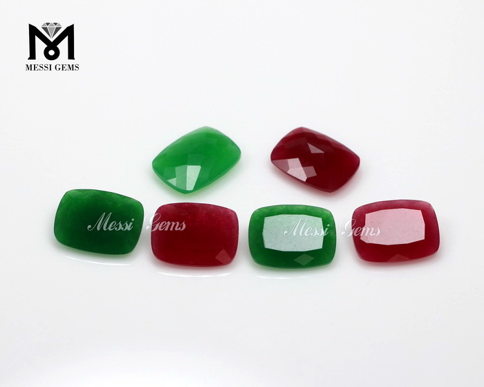 Cojín 15 x 20 mm Facetado verde / rojo de cuarzo jade piedras preciosas sueltas