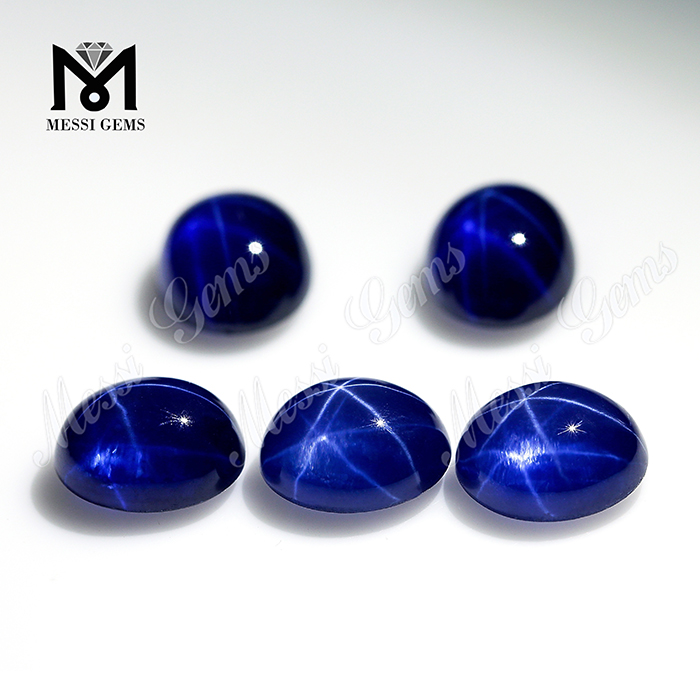 Овальный плоский звездный сапфир Cabochon синий сапфировый звездный камень