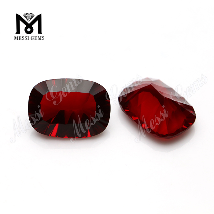 Wuzhou Factory Price Price Lapidary Art Cushion Goovave Cut Red Color Стеклянные камни