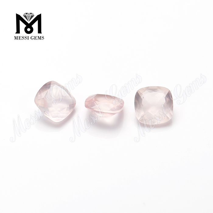 Boa qualidade facetada 8mm almofada rosa quartzo pedra preciosa