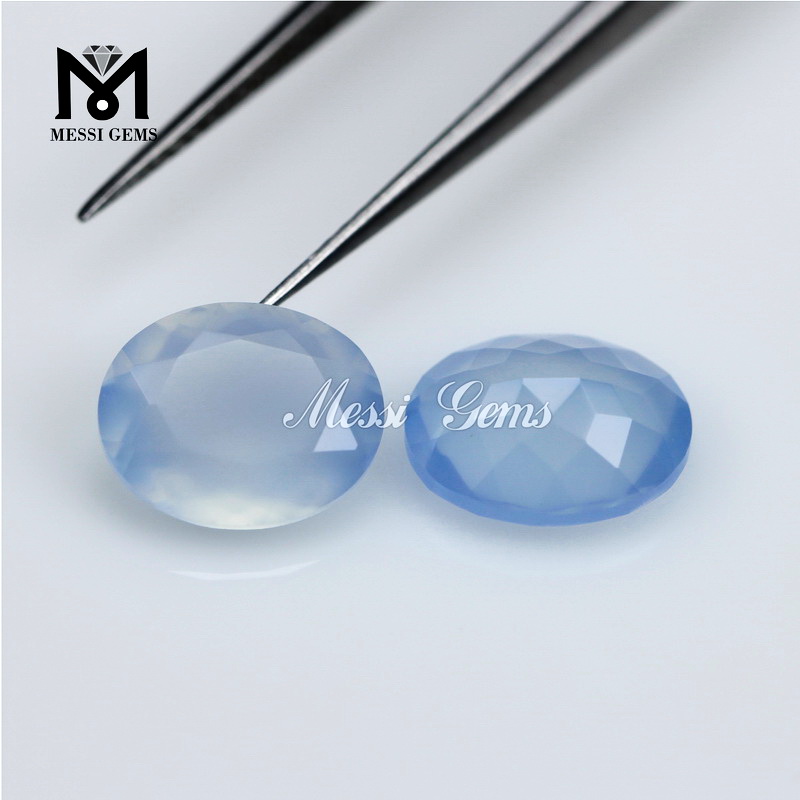Engros oval 8 x 10mm blå naturlig chalcedony sten