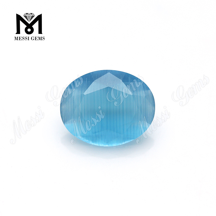 Wuzhou Runder Kristallkatzeauge blau Glas Stein