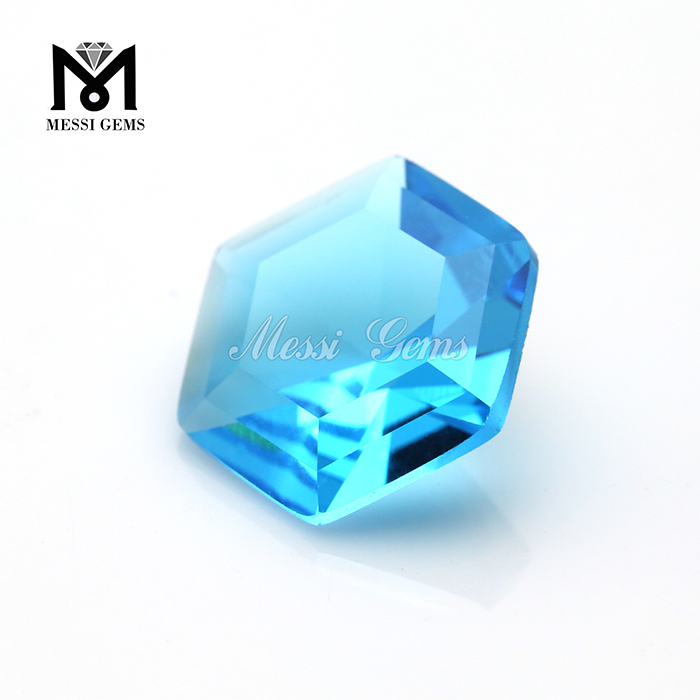 Fábrica precio barato HEXAGON Forma Ocean Blue Glass Piedra preciose