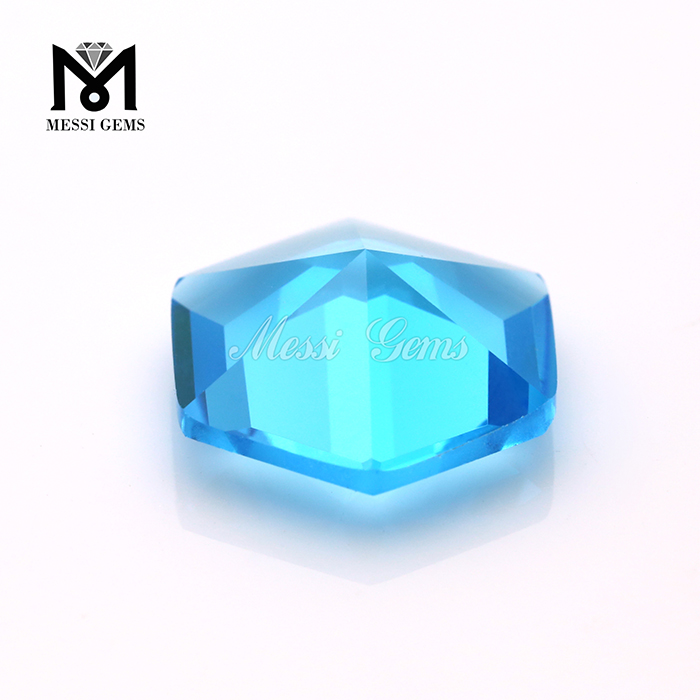 Factory Billige Pris Hexagon Shape Ocean Blue Glass Gemstone