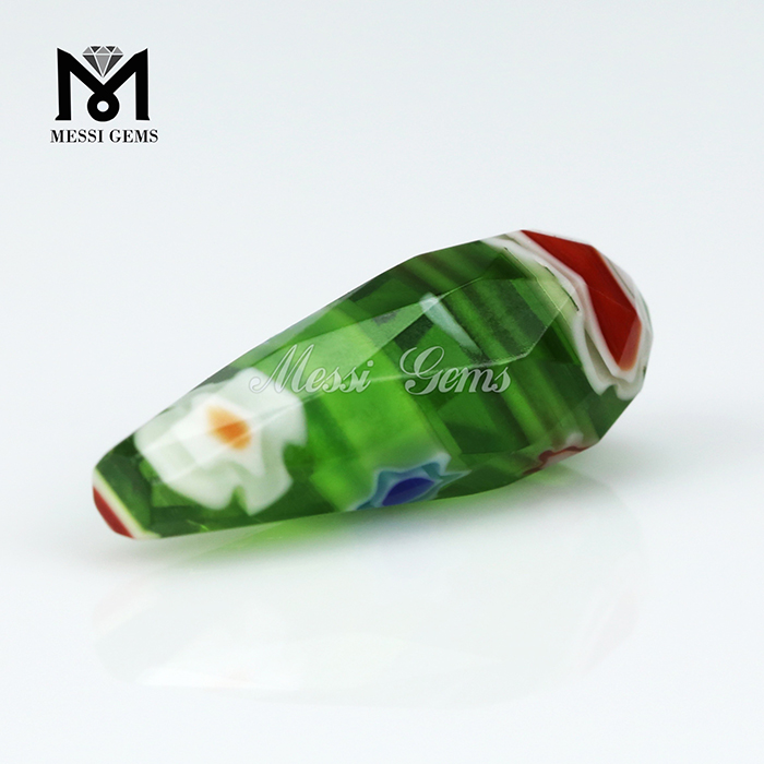Forma de gota de cor verde Murano Frost Bead Millefiorie
