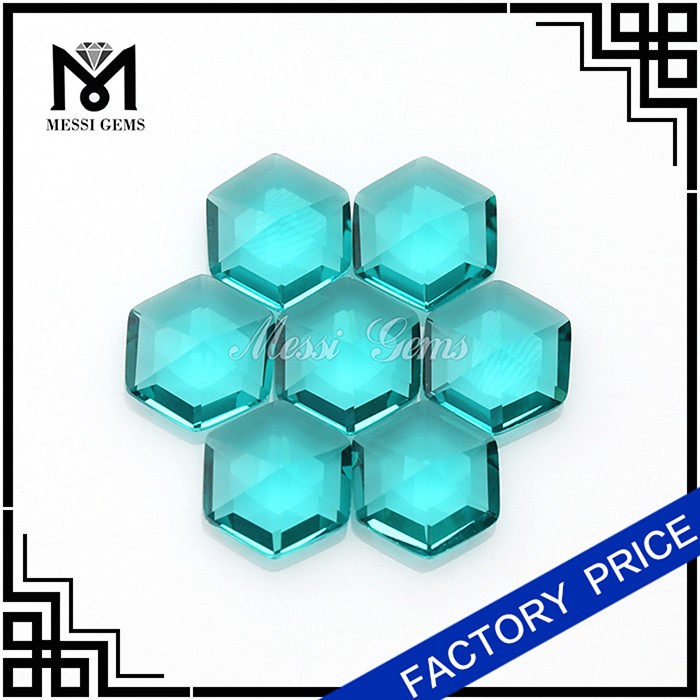 Green Crystal Glass Gems Stone Hexagon Shape Glas Gemstone
