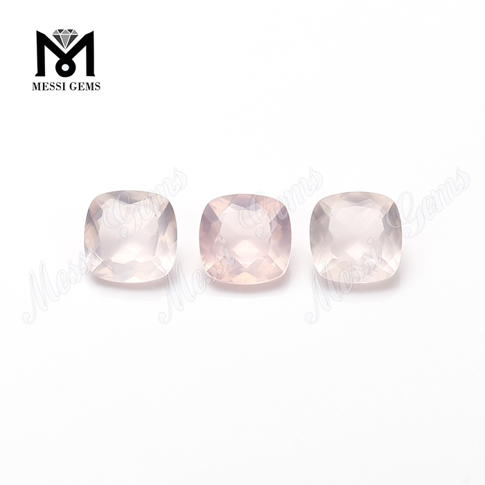 Boa qualidade facetada 8mm almofada rosa quartzo pedra preciosa
