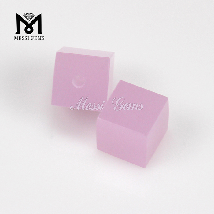 Cube Shape Pink Color Glas Stone