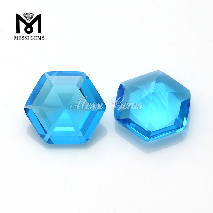 Фабрика дешевая цена шестигранная форма океан синий стеклянный драгоценный камень