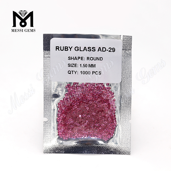 Factory billige pris runde 1,5 mm rubin farve glas sten